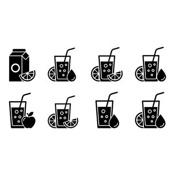 Juice Drink Vector Icon Set Fresh Fruit Juice Glass Stock Illustration