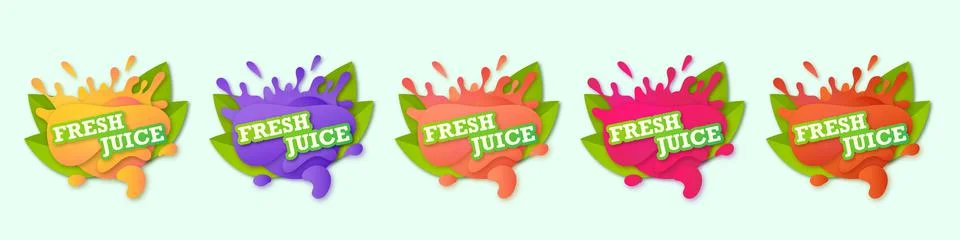 Juice fresh fruit set label icon. Orange, blueberry, peach, raspberry, strawb Illustrazione stock