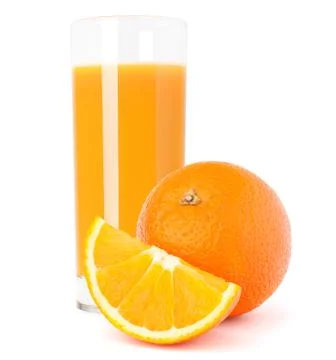 Juice glass and orange fruit Stock Photos