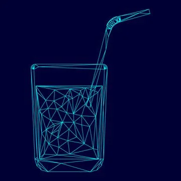 Juice glass with drinking straw low poly triangulation triangulated polygonal Stock Illustration