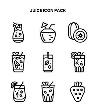 Juice Line Set Icons Pack Stock Illustration