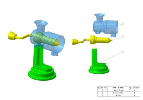Juice maker grinder 3d mechanical model, rendering illustration Stock Illustration