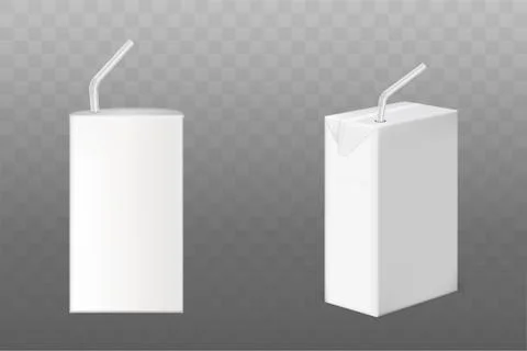 Juice or milk boxes with straw side front view set Stock Illustration