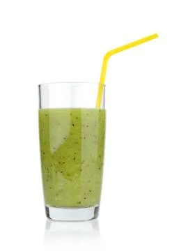 Juice studio shot white background with straw isolated with yellow straw Stock Photos