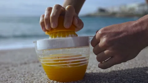 Juicer on the ocean shore close-up Stock Footage 215008296