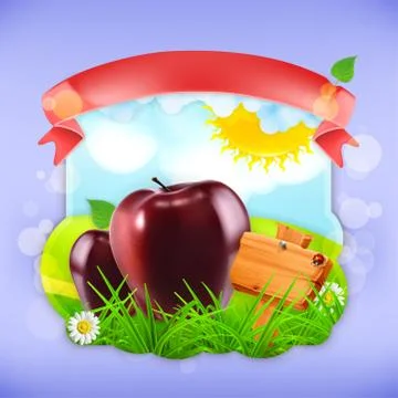 Juicy apples, vector label design Stock Illustration
