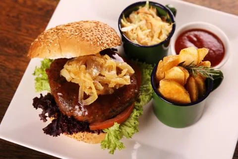 Juicy beef burger Stock Photos