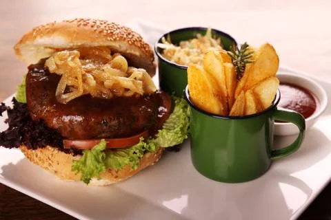 Juicy beef burger Stock Photos