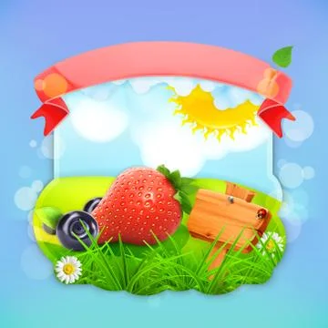 Juicy berries, vector label design Stock Illustration
