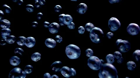 Juicy blueberries are flying on a black background Stock-Footage 123767851