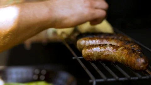 Juicy Bratwurst on the Grill Stock Footage 91448266
