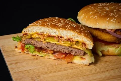 Juicy burger with beef cutlets Stock Photos