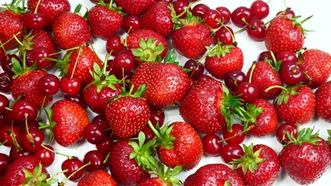 Juicy cherry and strawberry Stock Footage 235181087