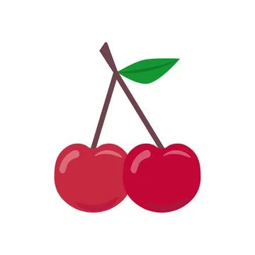 Juicy cherry flat icon. Colored vibrant pictogram for web. Line stroke. Isola Stock Illustration