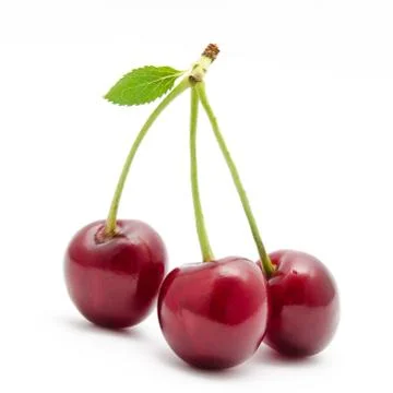 Juicy cherry with leaf isolated Foto stock