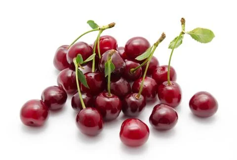 Juicy cherry with leaf isolated Stock Photos