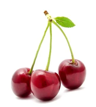 Juicy cherry with leaf isolated Stock Photos