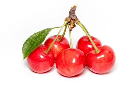 Juicy cherry with leaf isolated on a white background. Stock-Fotos