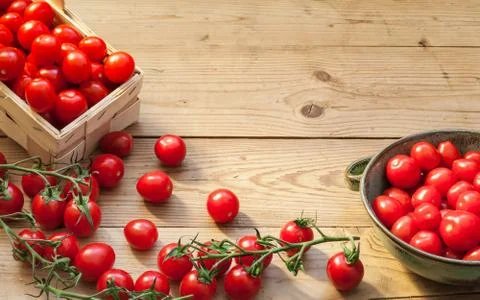 Juicy cherry tomatoes background Stock Photos