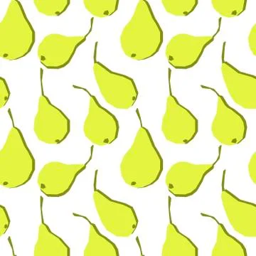 Juicy fresh fruit pears seamless background. green, yellow on white background Stock Illustration