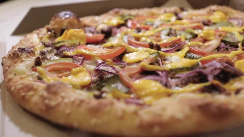 Juicy fresh pizza Stock Footage 136465011