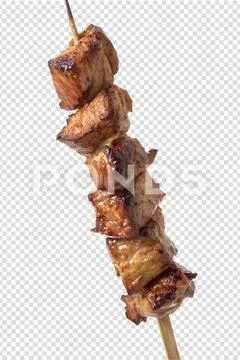 Juicy grilled meat skewer with charred pieces, bbq kebab Modello PSD