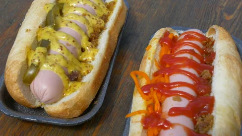 Juicy hot dogs. Stock Footage 201080215