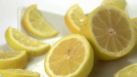 Juicy Lemon Slices, Macro. Lemon slices closeup, food summer background, fruits Stock-Footage 336588983