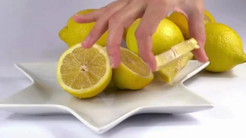 Juicy Lemon Slices, Macro. Lemon slices closeup, food summer background, fruits Stock-Footage 336588990