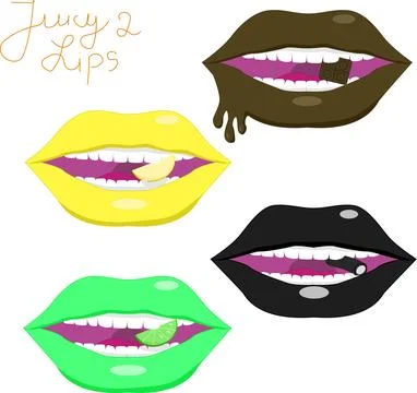 Juicy Lips Vector Set with Chocolate and Fruits Illustrazione stock