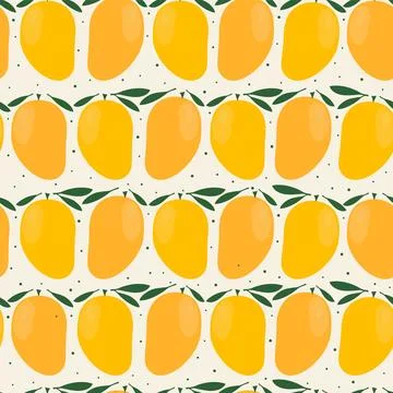 Juicy mango pattern on beige background. Simple sweet fruits vector. Trendy r イラスト素材