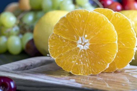 Juicy orange while cooking on the table Stock Photos