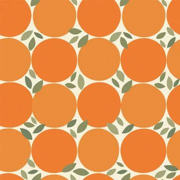 Juicy oranges pattern on beige background. Tangerine fruit summer vector seam Stock Illustration