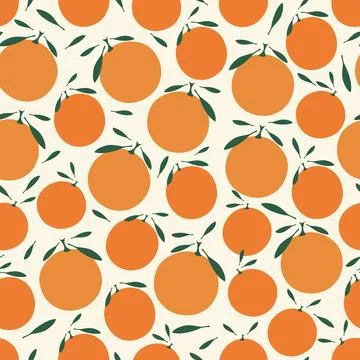Juicy oranges pattern on beige background. Tangerine fruit summer vector se.. Stock Illustration