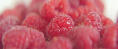 Juicy organic fruit of raspberry close-up anamorphic 4k footage Stock Footage 311983327