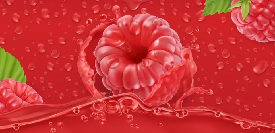 Juicy Raspberry. 3d realistic vector Stock Illustration