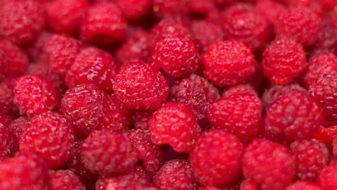 Juicy Ripe Raspberries, Macro. Raspberry Summer Berries, Close-up, Rotation, Top Stock Footage 218389551
