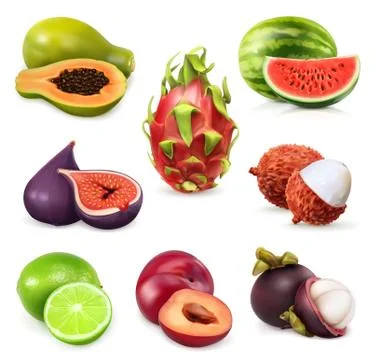 Juicy ripe sweet fruit. Vector icon set Stock Illustration
