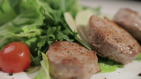 Juicy roasted beef fillet Stock Footage 39075786