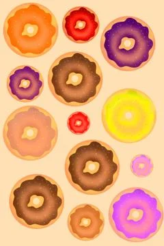 Juicy round donuts with different icing Stock Illustration