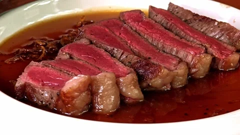 The juicy sliced texture of beef. Stock Footage 310947020