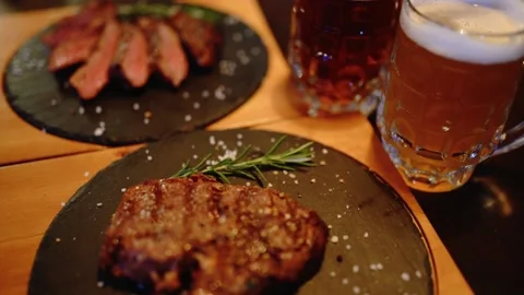 Juicy steak and beer. Stock-Footage 145855872