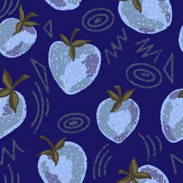 Juicy strawberries with funny elements. Texture of pencil, pastel, gouache. V Stockillustratie