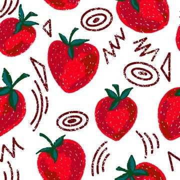 Juicy strawberries with funny elements. Texture of pencil, pastel, gouache. V Stock Illustration