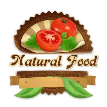 Juicy tomatoes, vector label design Stock Illustration