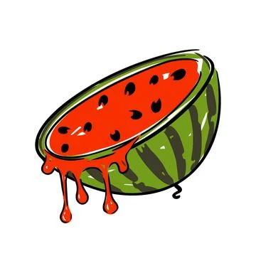 A juicy watermelon slice with bright red flesh and seeds captures summer vibes. Stock Illustration