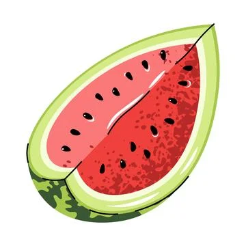 Juicy Watermelon Slice Flat Style Illustration on White Background. Fresh F.. Stock Illustration
