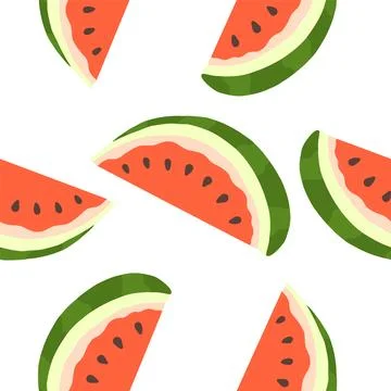 Juicy watermelon slice seamless pattern in flat cartoon style Stock Illustration