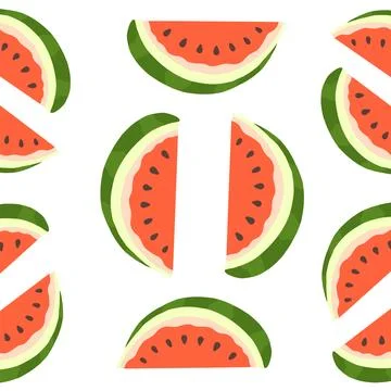 Juicy watermelon slice seamless pattern in flat cartoon style Stock Illustration