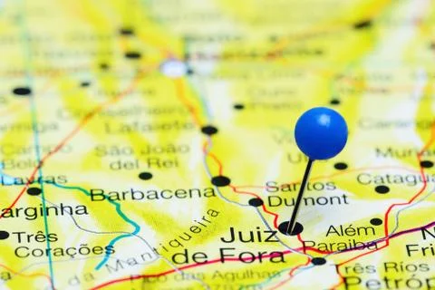 Juiz de Fora pinned on a map of Brazil Stock Photos